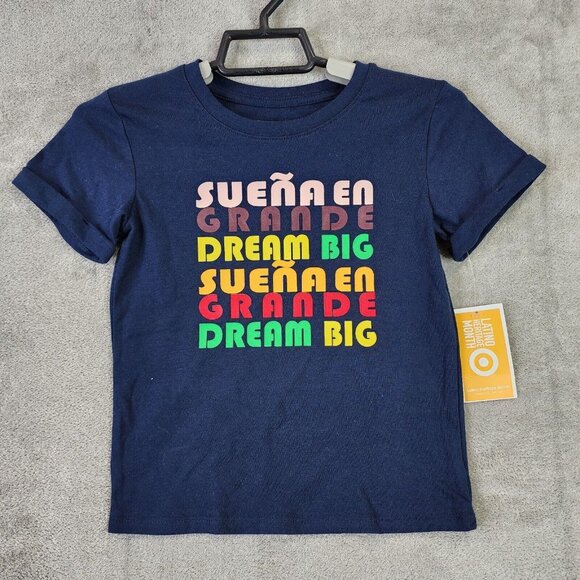 Unisex Kids Navy Shirt Dream Big Short Sleeve Crew Neck Latino Heritage Size 5T - Picture 1 of 9